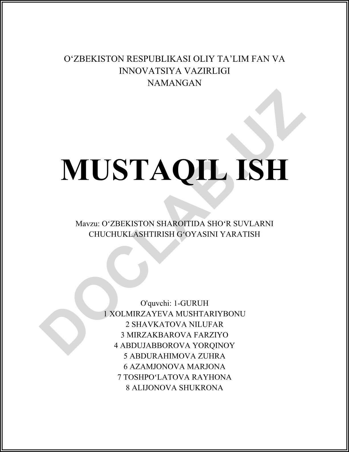 Oʻzbekiston sharoitida shoʻr suvlarni chuchuklashtirish gʻoyasini yaratish