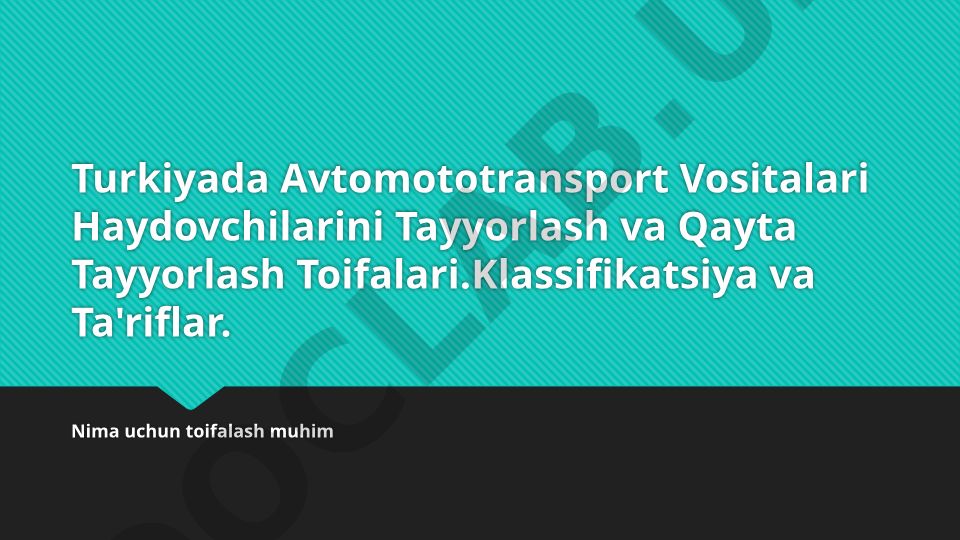 Turkiyada avtomototransport vositalari haydovchilarini tayyorlash va qayta tayyorlash toifalari