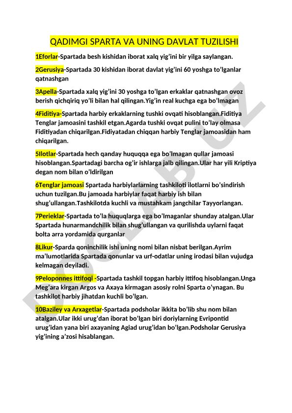 Qadimgi Sparta va uning davlat tuzilishi