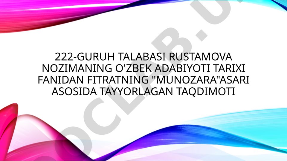 Fitratning "Munozara" asari asosida o'zbek adabiyoti tarixi