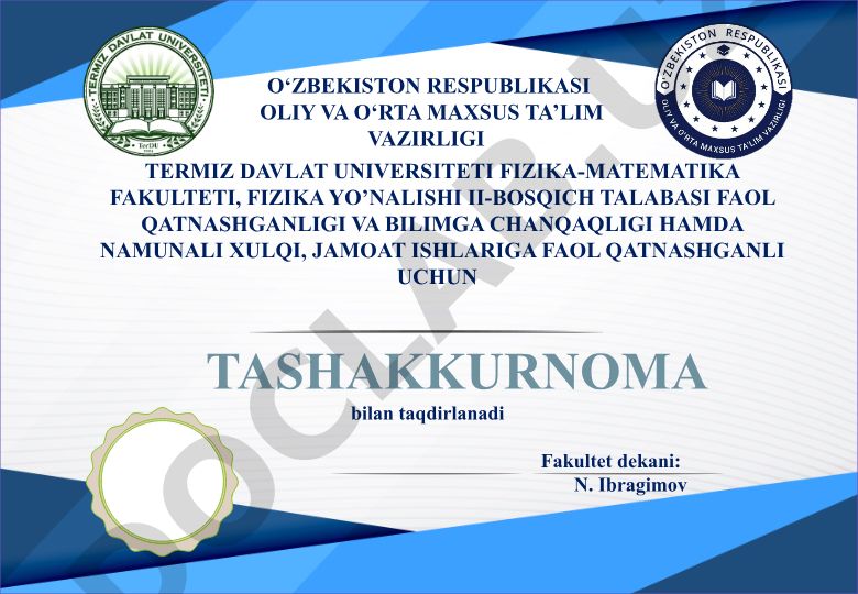 Termiz Davlat Universiteti talabalarining taqdirlash hujjatlari