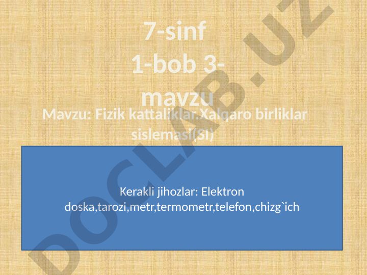 Fizik kattaliklar va Xalqaro birliklar sistemasi (SI)