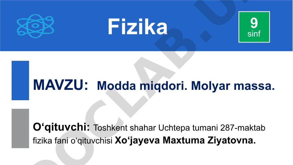 Modda miqdori va molyar massa