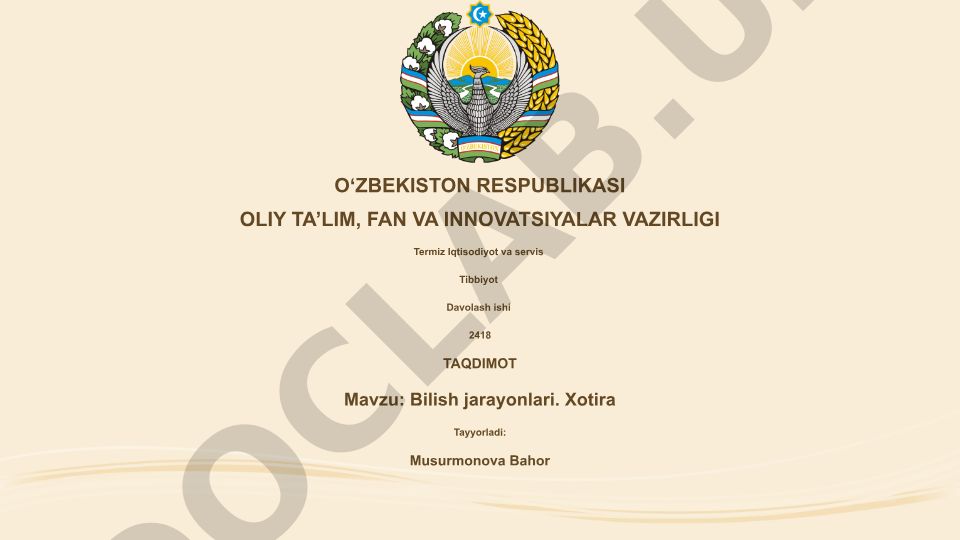 Bilish jarayonlari. Xotira