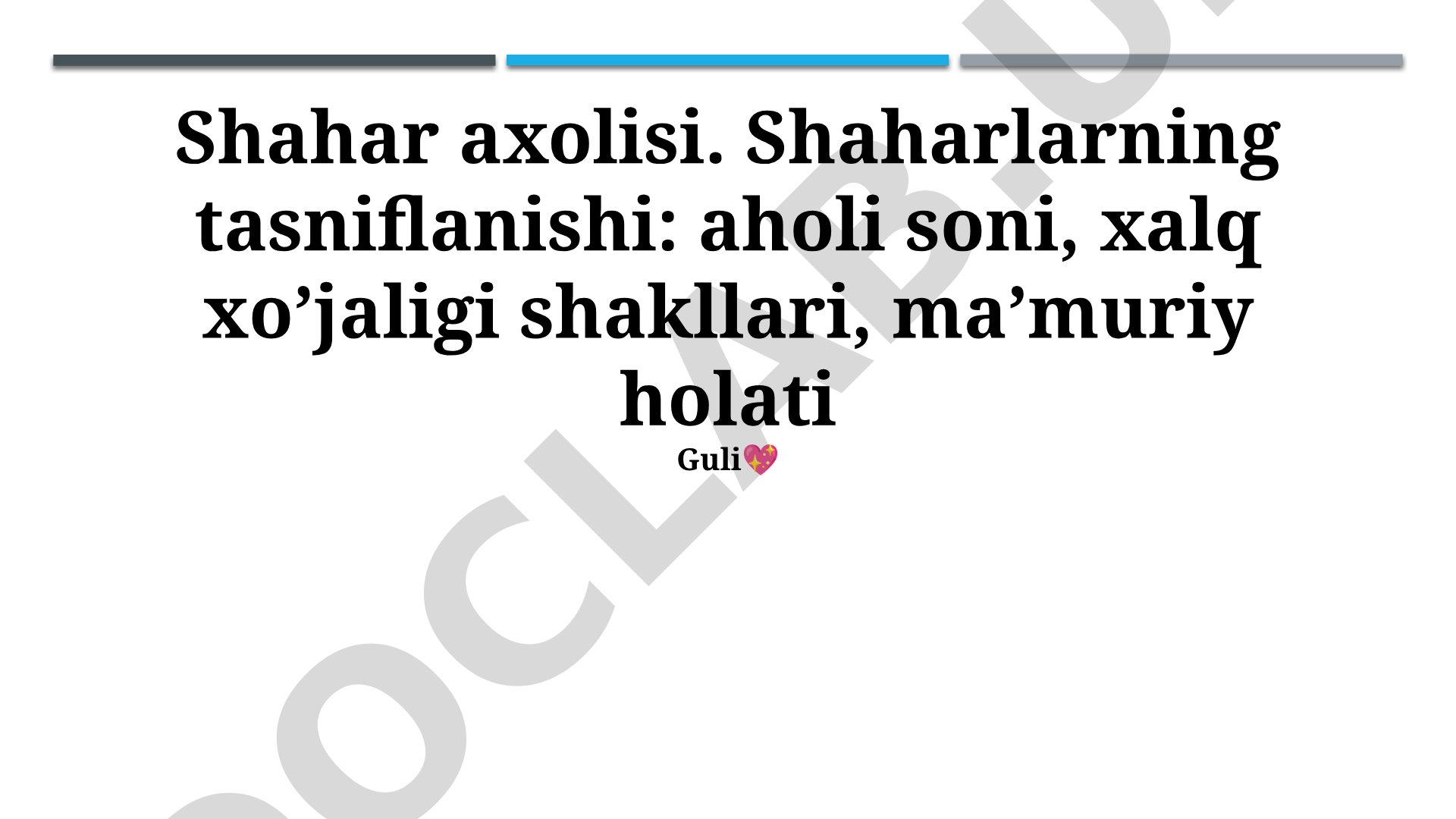 Shahar aholisi va shaharlarning tasniflanishi