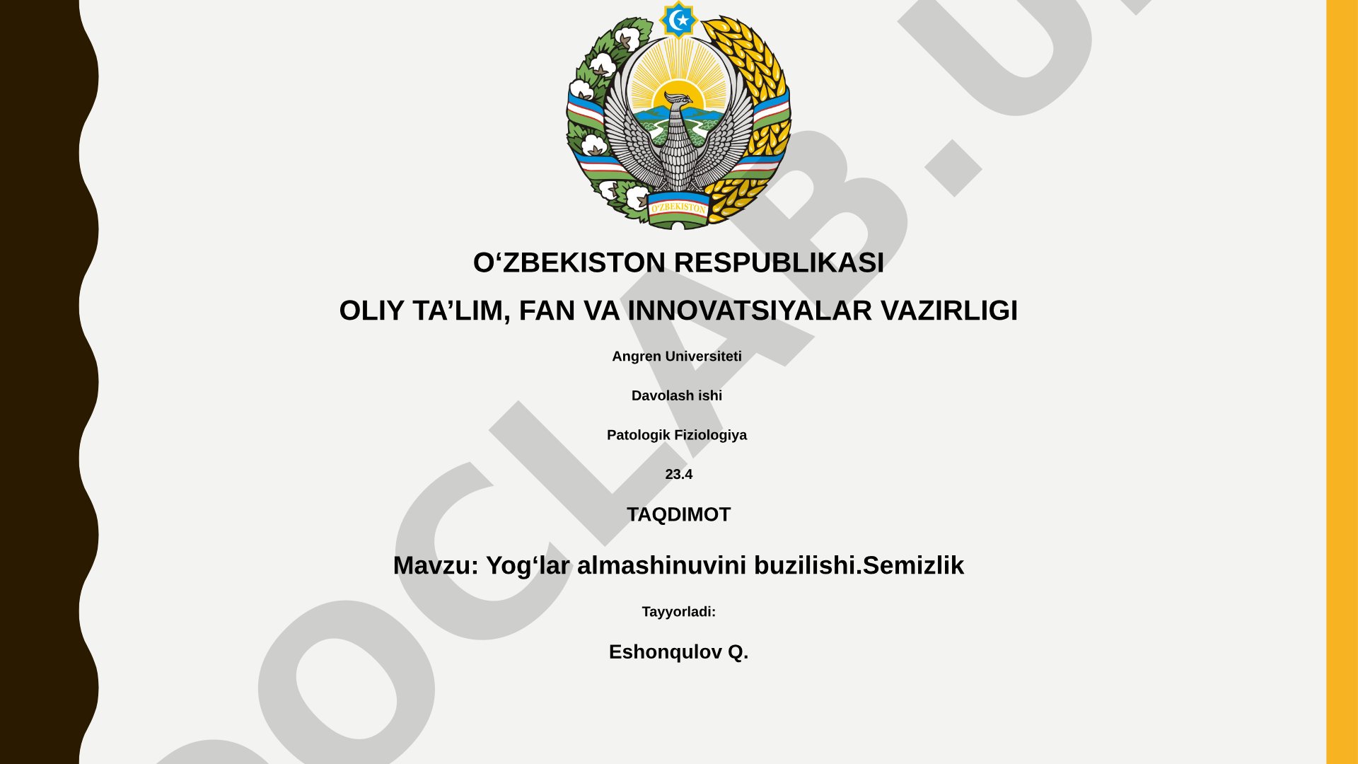 Yog‘lar almashinuvini buzilishi. Semizlik