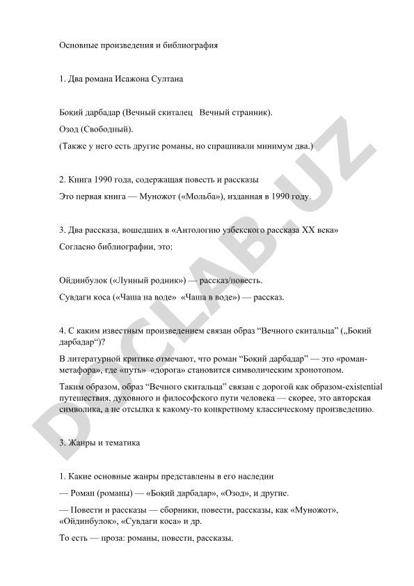Исажон Султаннинг асарлари ва библиографияси