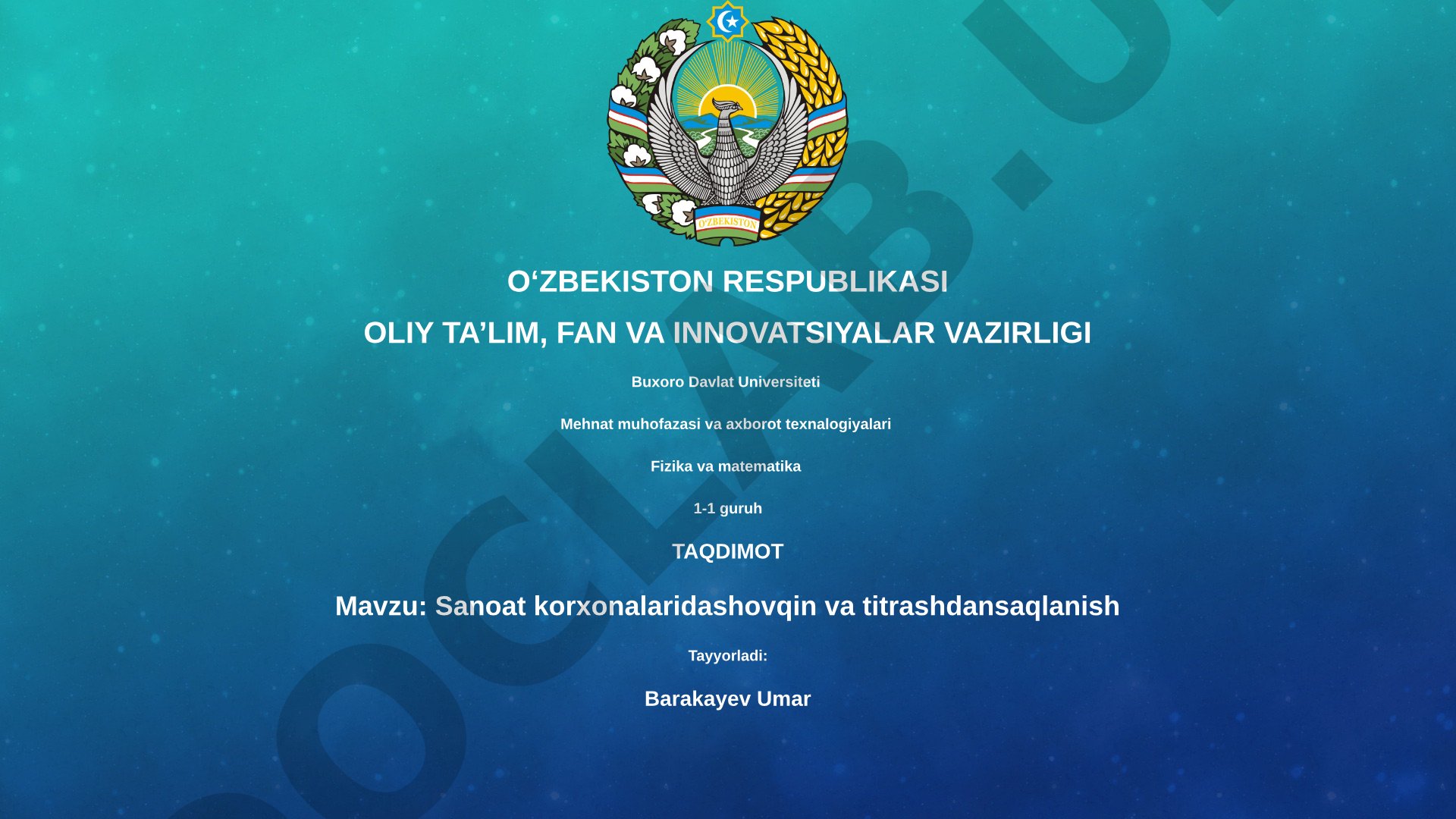Sanoat korxonalarida shovqin va titrashdan saqlanish
