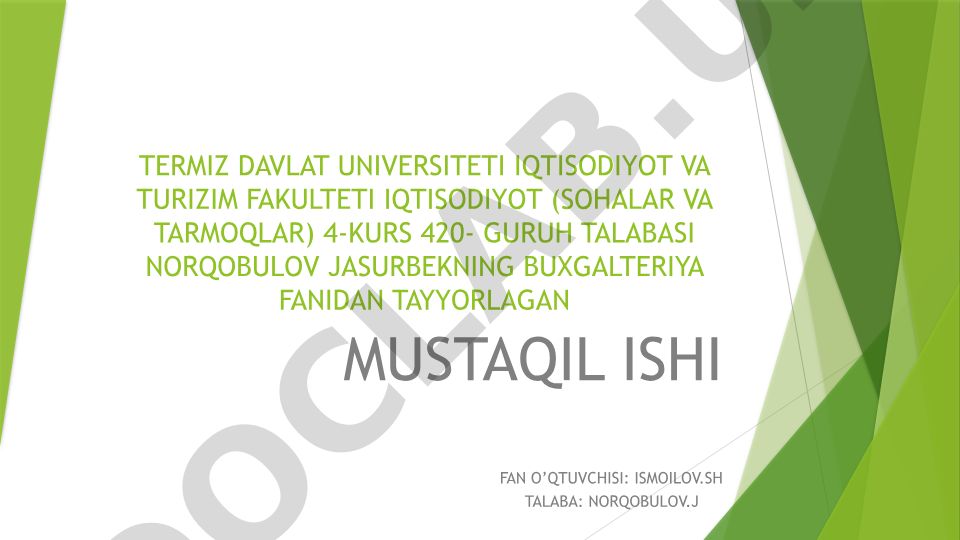 Tayyor mahsulot (Tovar)larning ombordagi va buxgalteryadagi hisobi