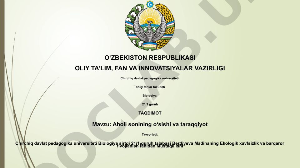 Aholi sonining oʻsishi va taraqqiyot