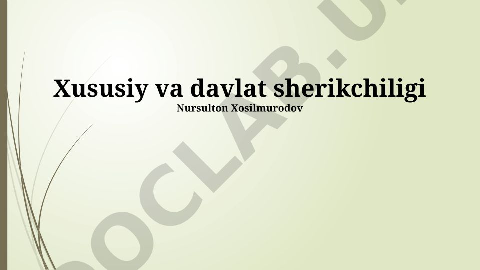 Davlat-xususiy sheriklik: nazariya, amaliyot va O'zbekistondagi misollar