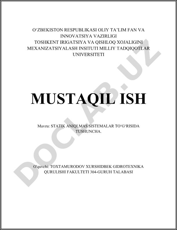 Statik aniqlmas sistemalar to'g'risida tushuncha
