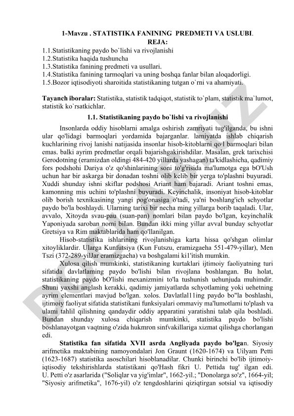 Statistika fanining predmeti va uslubi