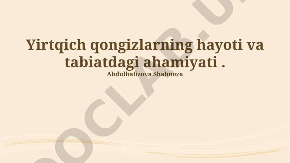 Yirtqich qongizlarning hayoti va tabiatdagi ahamiyati