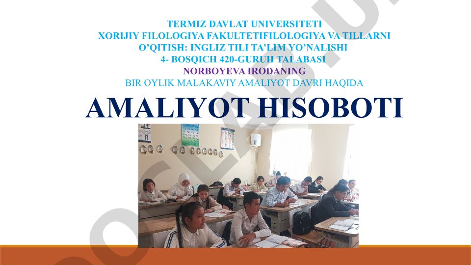 Termiz davlat universiteti talabasining maktab amaliyoti hisoboti