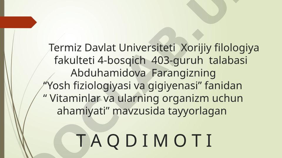 Vitaminlar va ularning organizm uchun ahamiyati