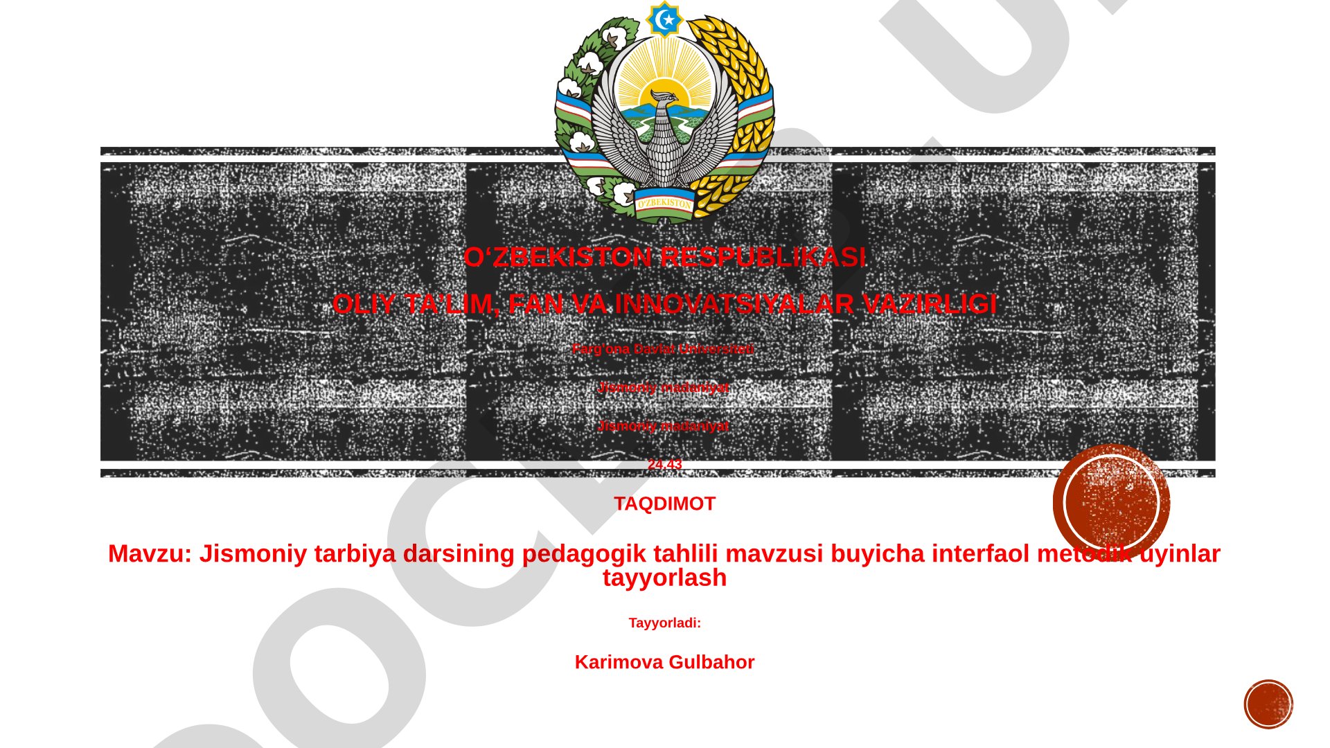 Jismoniy tarbiya darsining pedagogik tahlili mavzusi buyicha interfaol metodik uyinlar tayyorlash