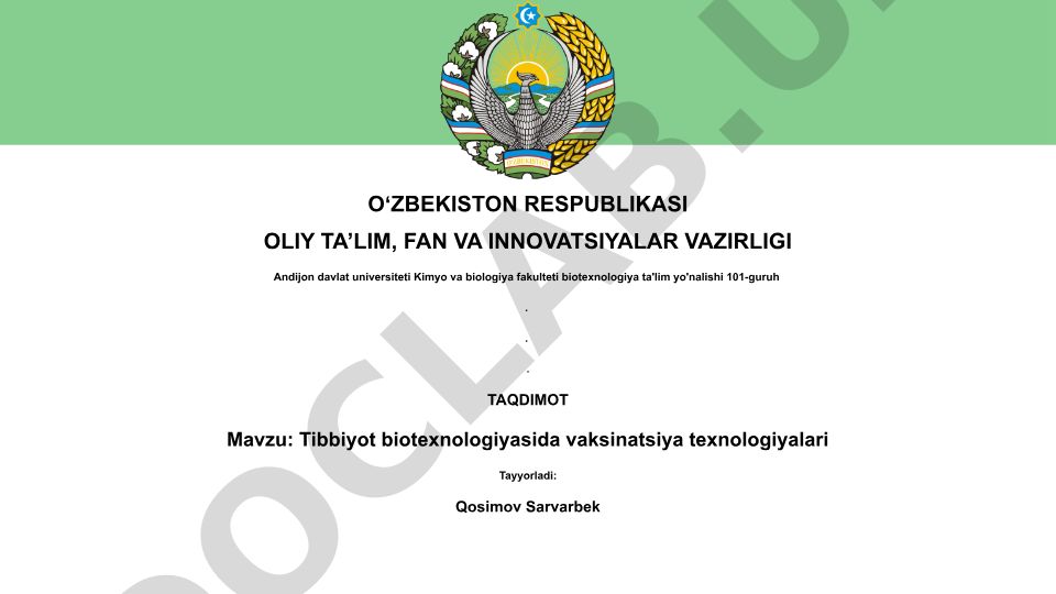 Tibbiyot biotexnologiyasida vaksinatsiya texnologiyalari