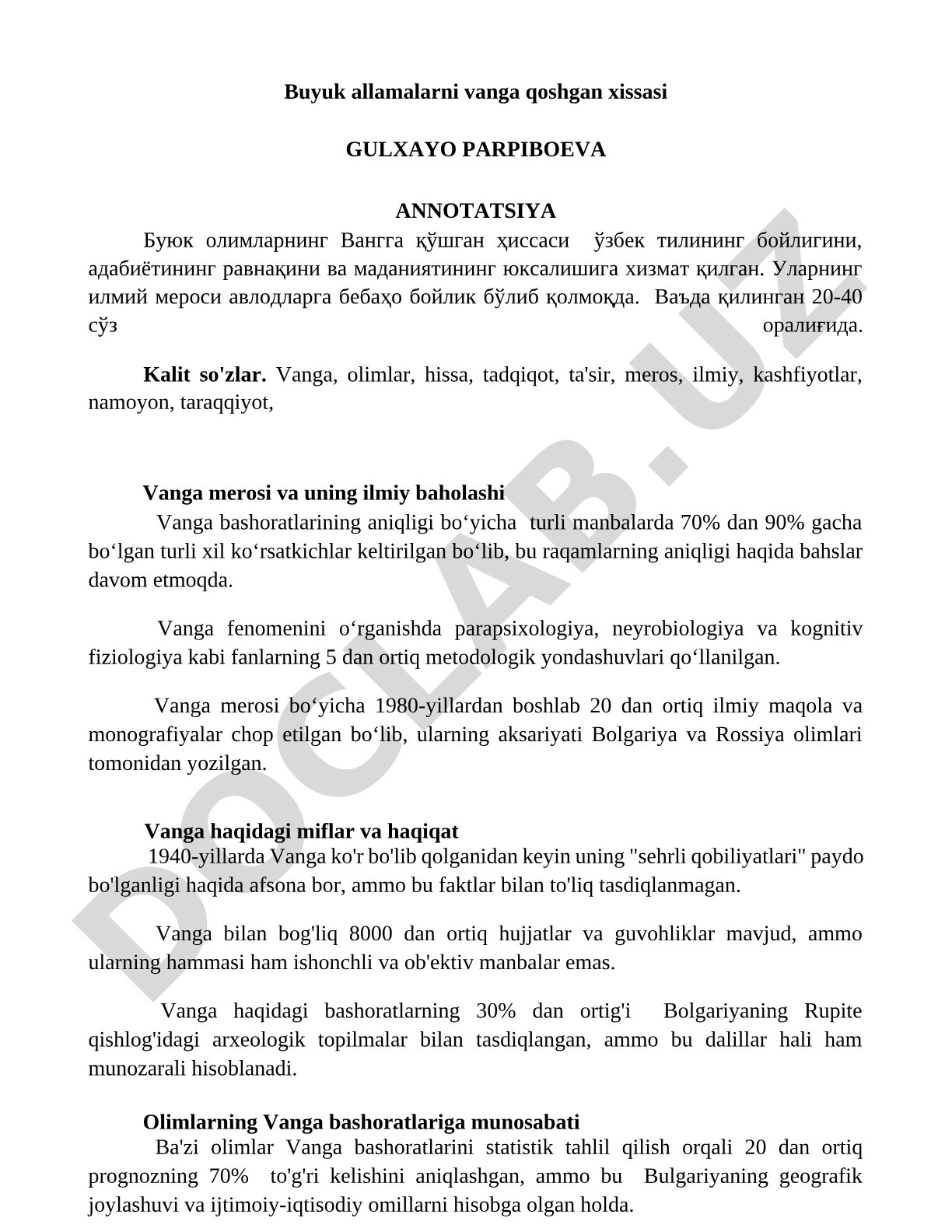 Buyuk allamalarni vanga qoshgan xissasi