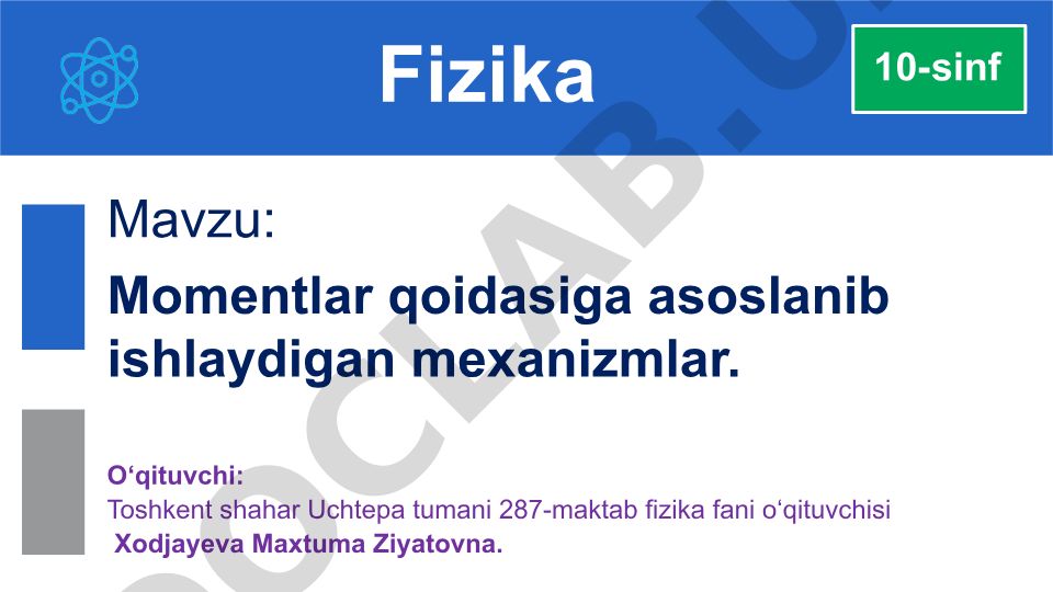 Momentlar qoidasiga asoslanib ishlaydigan mexanizmlar