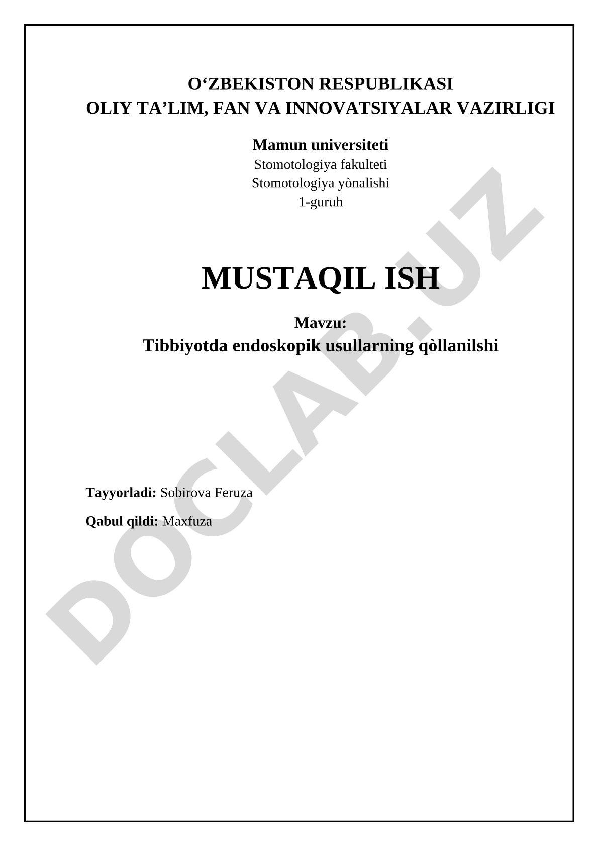 Tibbiyotda endoskopik usullarning qòllanilshi