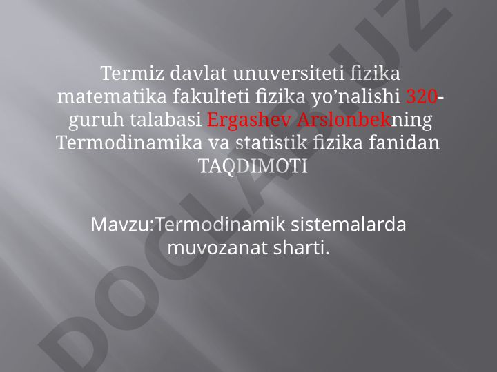 Termodinamik sistemalarda muvozanat sharti