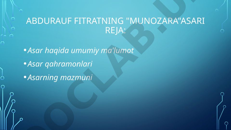 Abdurauf Fitratning Munozara asari tahlili