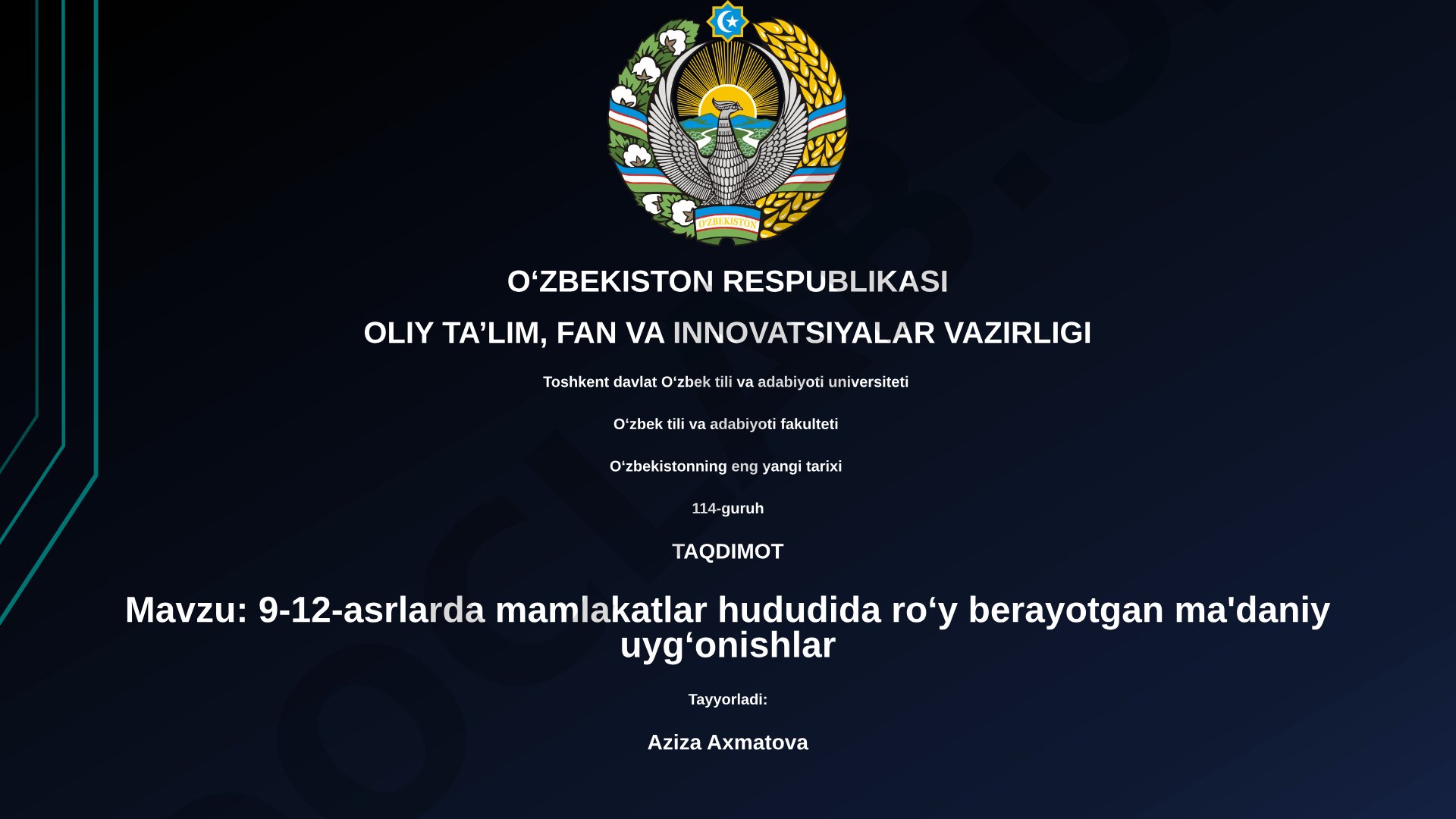 9-12-asrlarda mamlakatlar hududida roʻy berayotgan ma'daniy uygʻonishlar