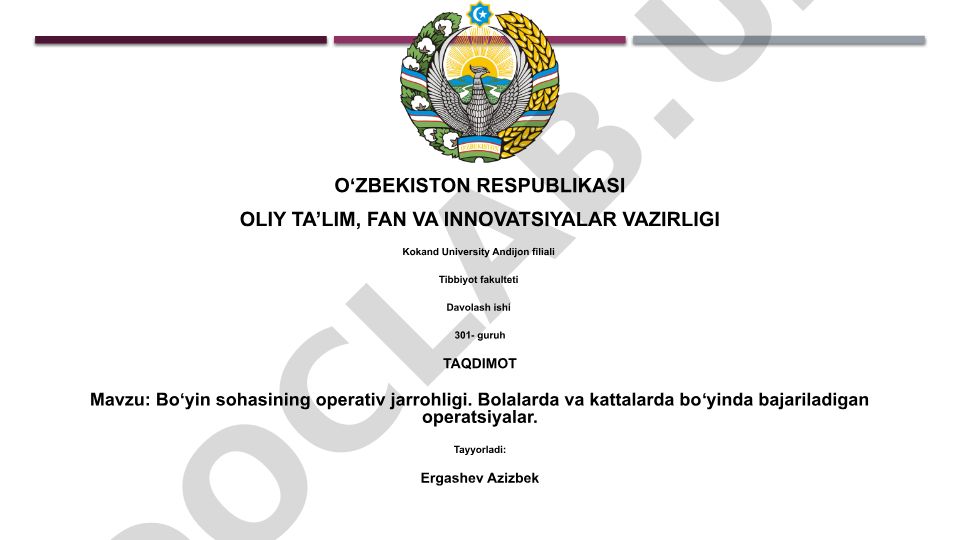 Boʻyin sohasining operativ jarrohligi. Bolalarda va kattalarda boʻyinda bajariladigan operatsiyalar