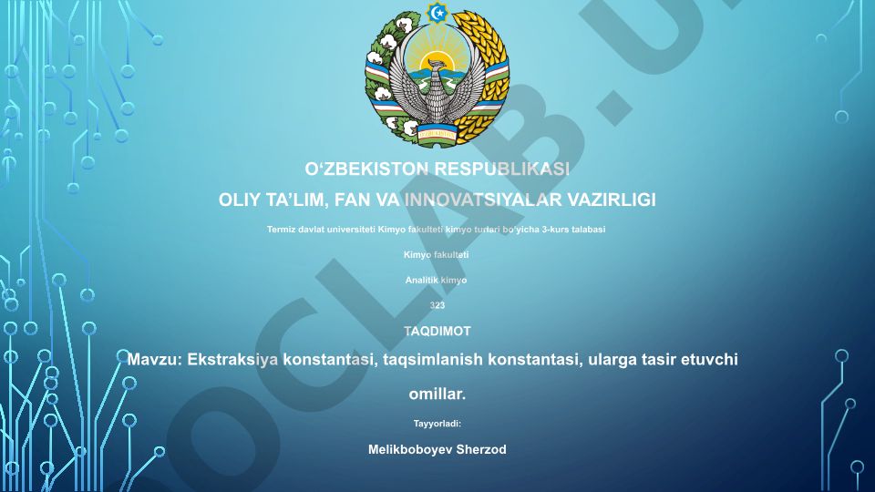 Ekstraksiya konstantasi, taqsimlanish konstantasi, ularga tasir etuvchi omillar