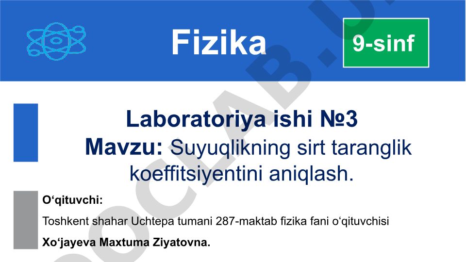 Suyuqlikning sirt taranglik koeffitsiyentini aniqlash
