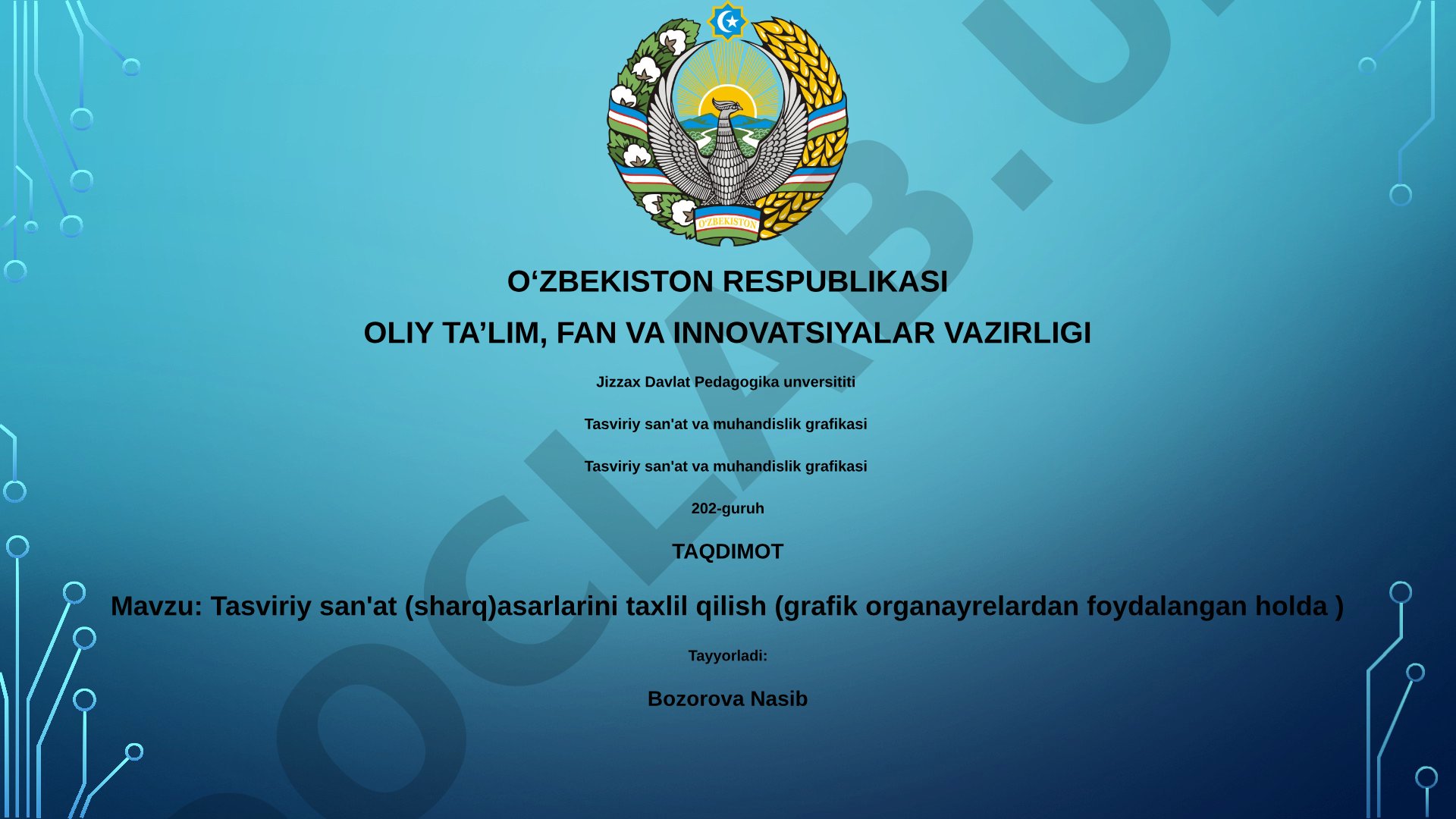 Tasviriy san'at (sharq)asarlarini taxlil qilish (grafik organayrelardan foydalangan holda)
