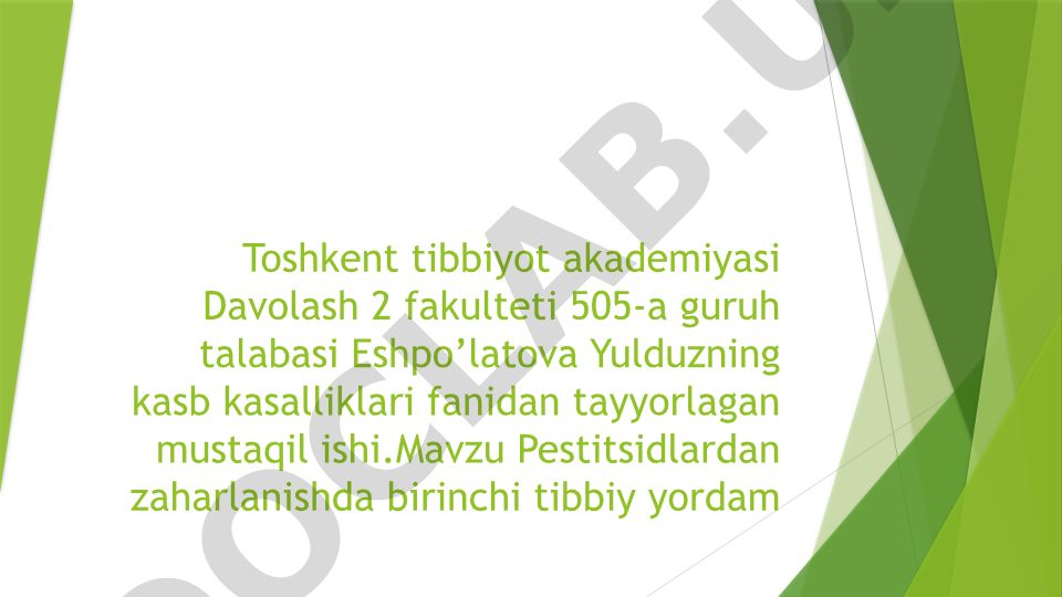 Pestitsidlardan zaharlanishda birinchi tibbiy yordam
