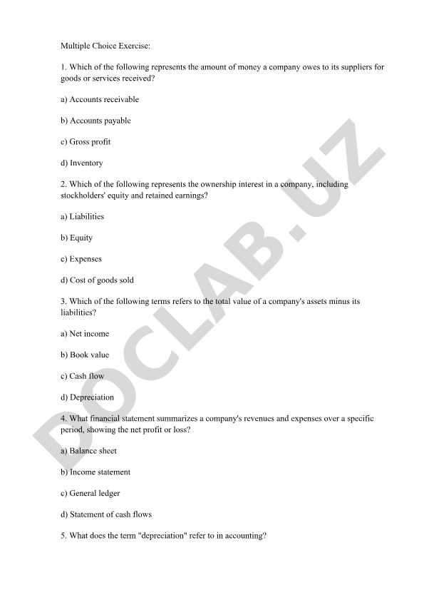 Accounting and Finance Multiple Choice Questions