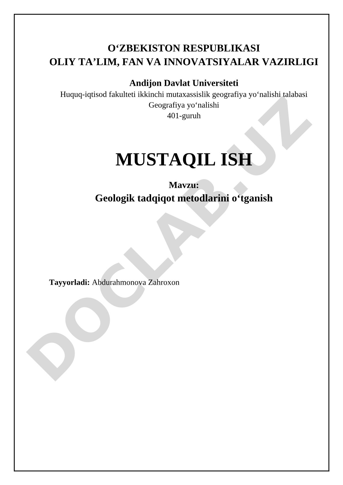 Geologik tadqiqot metodlarini o'tganish