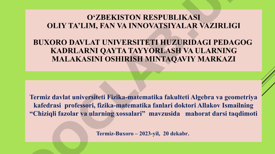 Chiziqli fazolar va ularning xossalari