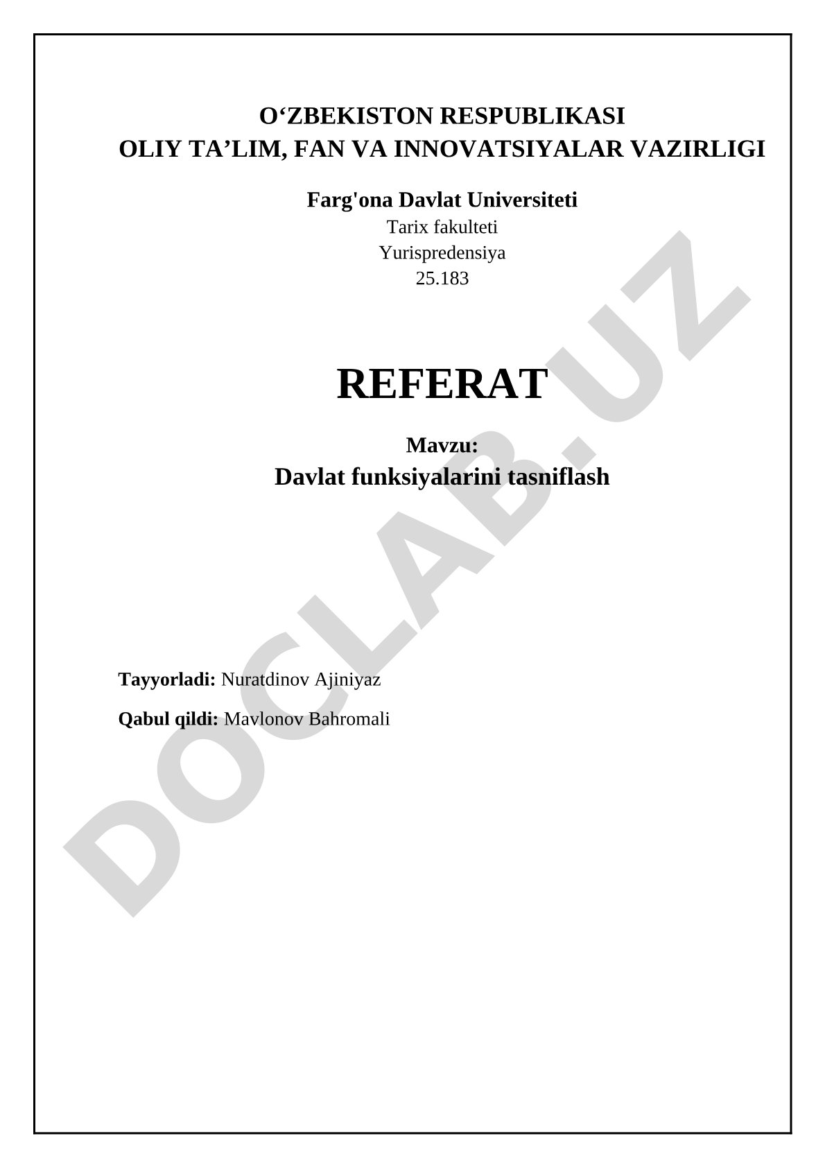 Davlat funksiyalarini tasniflash