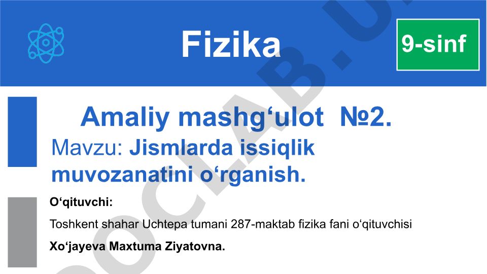 Jismlarda issiqlik muvozanatini o‘rganish