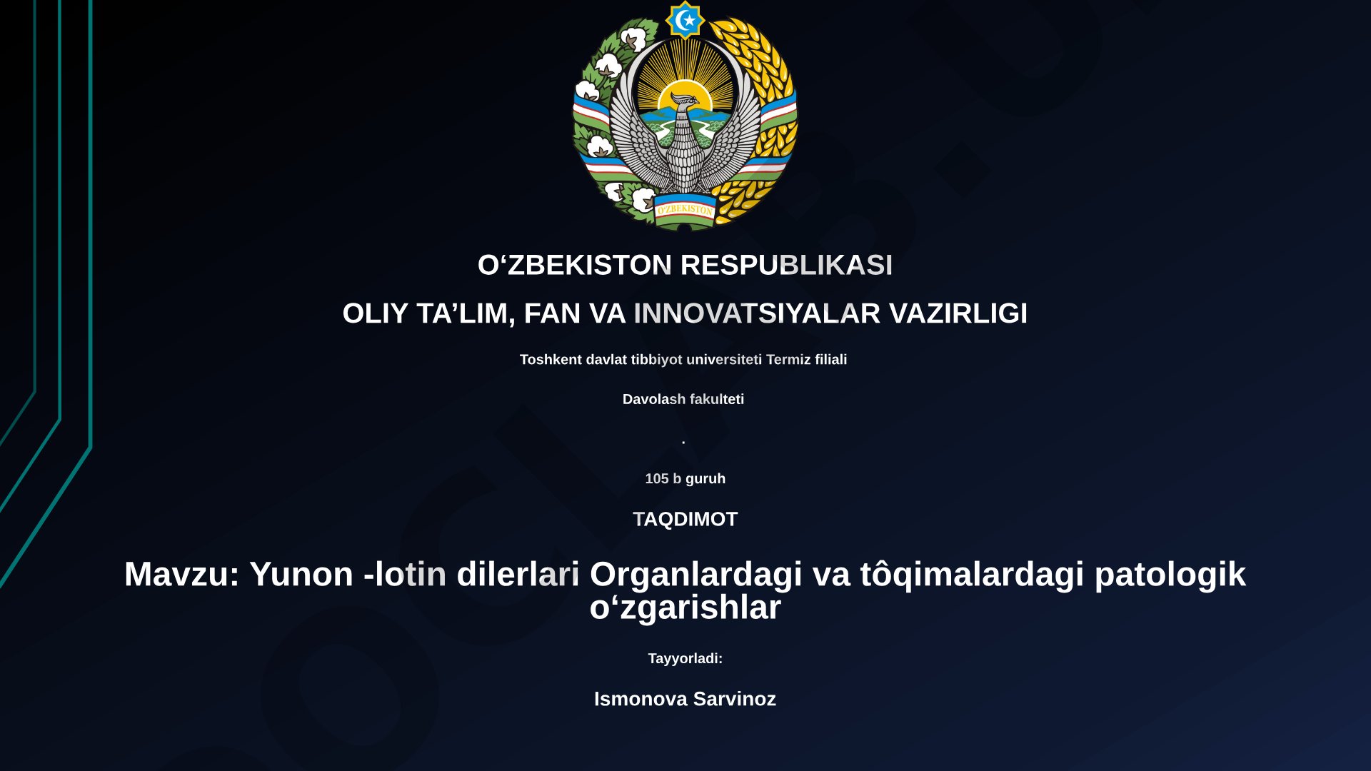 Yunon -lotin dilerlari Organlardagi va tôqimalardagi patologik oʻzgarishlar