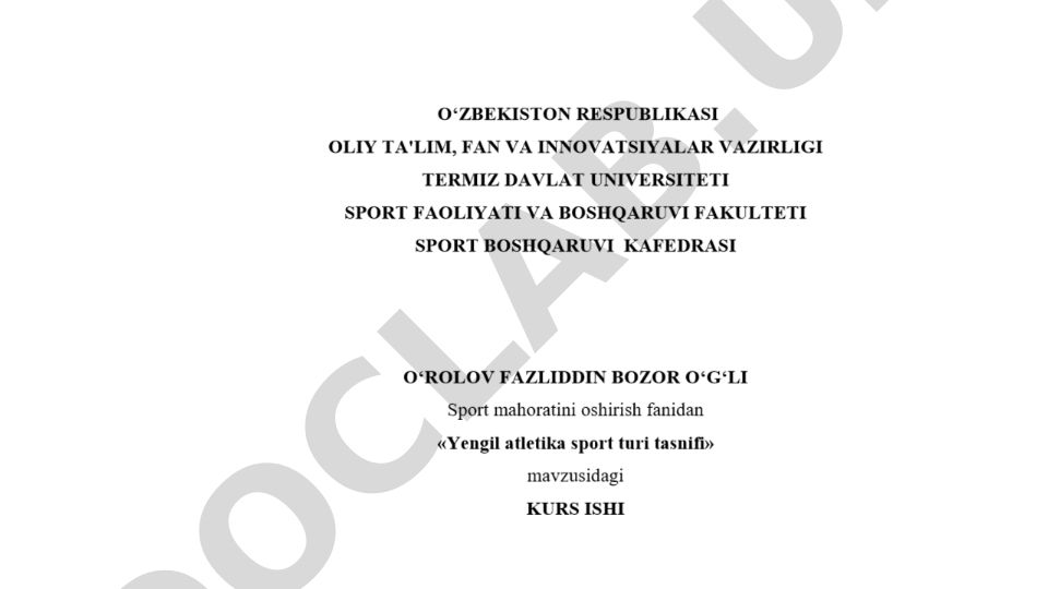 Yengil atletika sport turining tavsifi va tasnifi