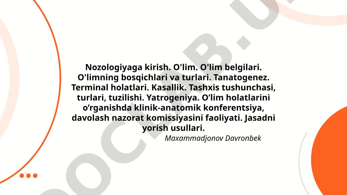 Nozologiya, o'lim belgilari va kasallik tashxisi