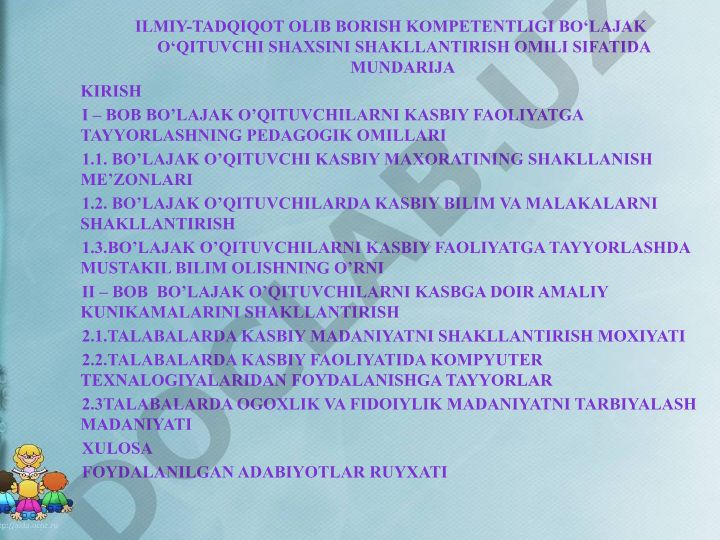 Bo'lajak o'qituvchilarni kasbiy faoliyatga tayyorlashning pedagogik omillari