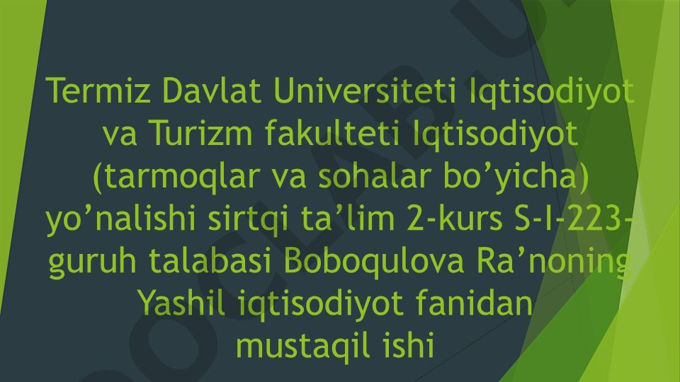 Qimmatli qog'ozlar bozorida yashil iqtisodiyotning tutgan o'rni