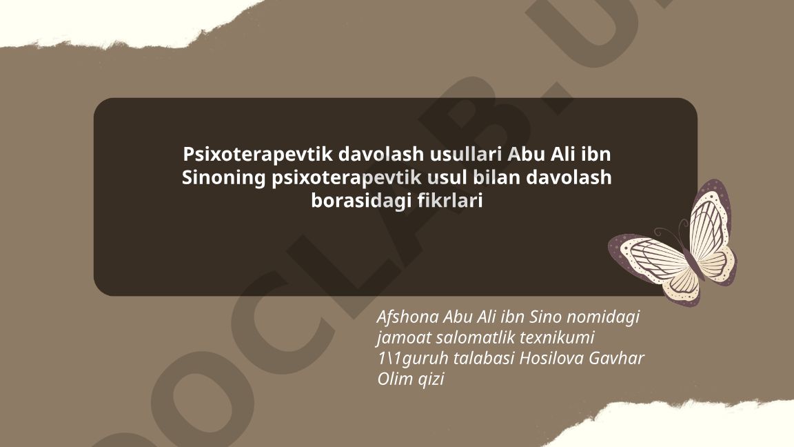 Abu Ali ibn Sinoning psixoterapevtik davolash usullari