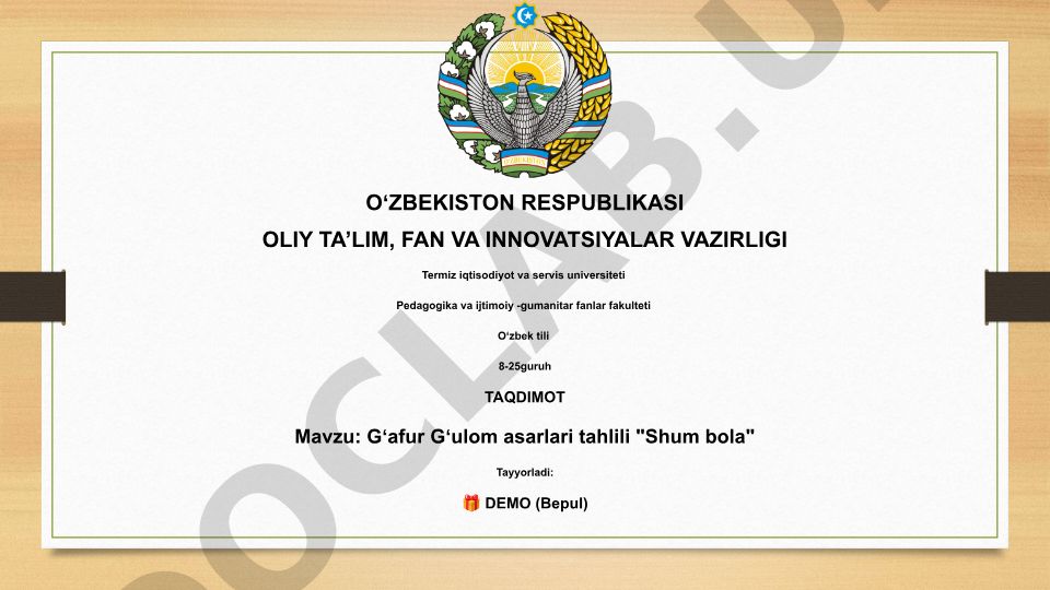 Gʻafur Gʻulom asarlari tahlili "Shum bola"