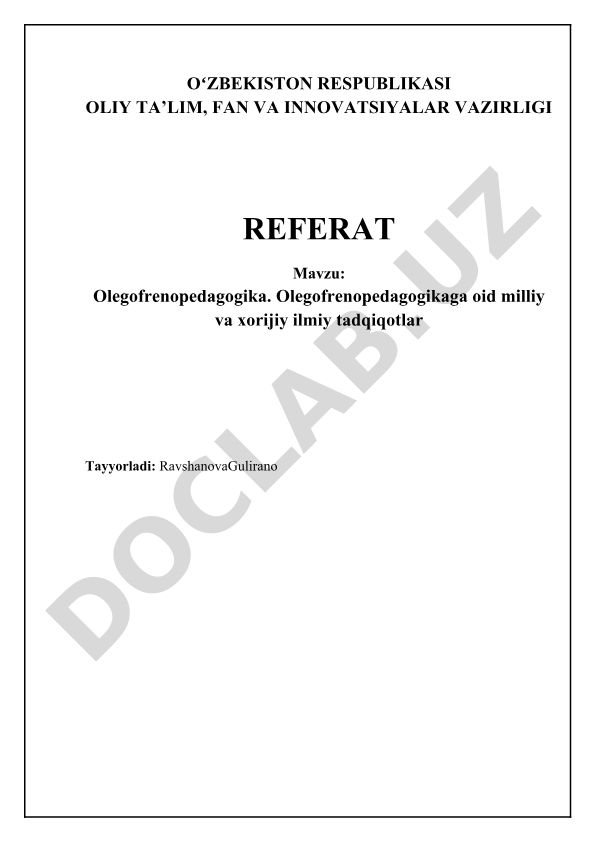 Olegofrenopedagogika va unga oid milliy va xorijiy ilmiy tadqiqotlar