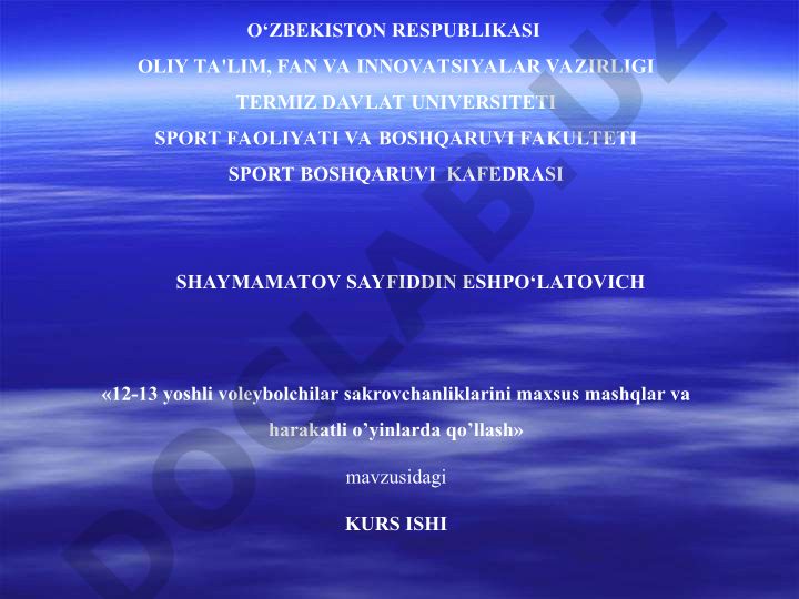 12-13 yoshli voleybolchilar sakrovchanliklarini maxsus mashqlar va harakatli o‘yinlarda qo‘llash