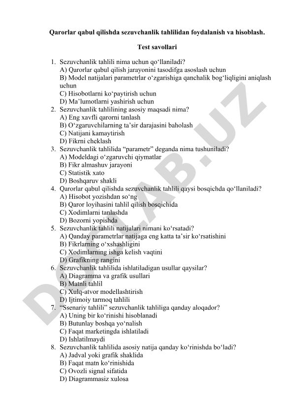 Qarorlar qabul qilishda sezuvchanlik tahlili va hisoblash