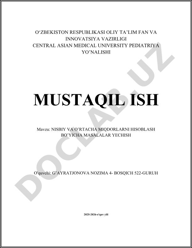 Nisbiy va o'rtacha miqdorlarni hisoblash bo'yicha masalalar yechish
