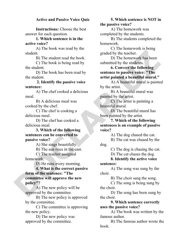 Active and Passive Voice Quiz